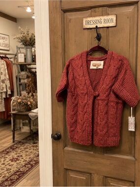 Kaisely Chunky Cable Knit Open Cardigan - Rust Red